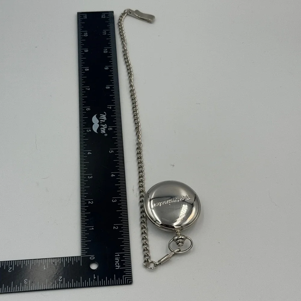 Westminster Wolf Pocket Watch Silver‎ Tone Hunter Case Wildlife Graphic & Chain